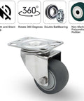 Built Tough 2 Inch Stainless Steel Caster Wheels Set Of 4 Without Brake Rust Proof 304 Heavy Duty Casters with gray rubber wheel.