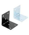 Heavy Duty L Shaped 90 Degree Metal Angle Brackets for DIY furniture, solid steel corner brackets featuring black and silver finishes