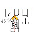 Turning Tool Holder With Twelve Four B Clamp For Heavy Machining Rigid Top And Hole Design at 45 Degree Lead Angle Diagram