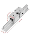 200mm Linear Slide Rail Kit With SBR12UU Bearing Blocks for CNC routers, mills, and lathes, showing aluminum blocks on steel rails