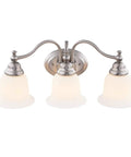 Three Light Brandy Chase Brushed Nickel Bathroom Vanity Light Refurbished and Tested Like New Modern Dimmable Bath Fixture with white shades