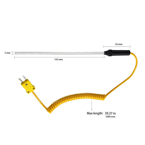 K Type Thermocouple Probe Handheld Temperature Sensor Stainless Steel Tip Built To Last In Harsh Environments High Temperature Range Minus 50 To 400 C Easy To Clean Workhorse For Industrial And Lab Use TP15 shown with yellow coiled cable