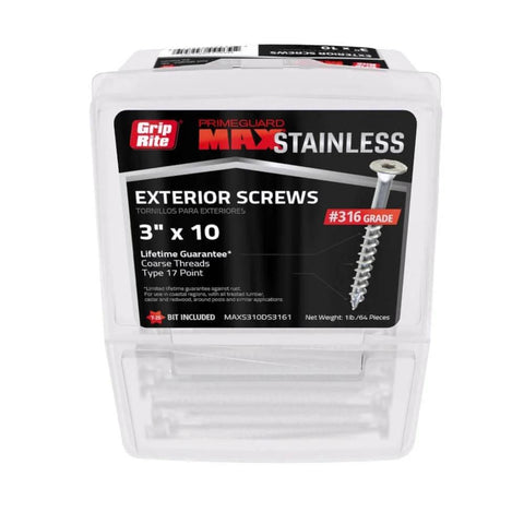 Box of 316 Stainless Steel Deck Screws No. 10 x 3 Inch With T25 Star Drive Coarse Thread For Cedar And Outdoor Wood Use