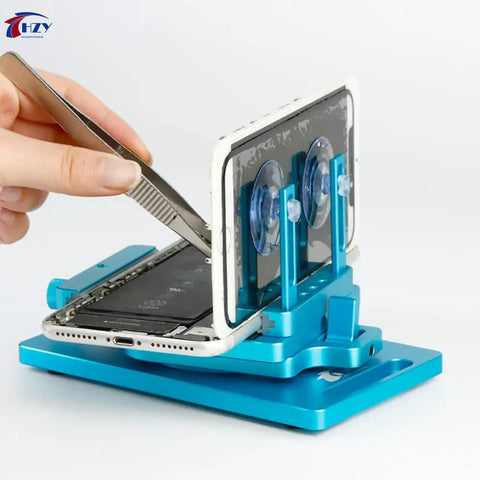 Universal Phone Screen Separator Kit With Suction Cup And Heating 360 Rotating Clamp in use, opening phone back cover.