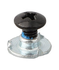 Close-up of a black metal Replacement Screws For Roller Skates 50 Pack Black Buckle Screws For Quad And Inline Skate Hardware Repair And Maintenance 8mm Metal Fixing Screws For Durable Secure Fastening And Quick Easy Fixes with blue accent.