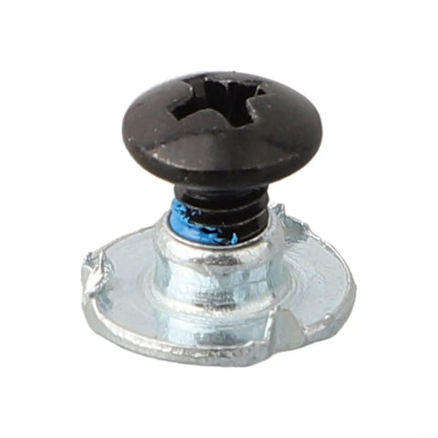Close-up of a black metal Replacement Screws For Roller Skates 50 Pack Black Buckle Screws For Quad And Inline Skate Hardware Repair And Maintenance 8mm Metal Fixing Screws For Durable Secure Fastening And Quick Easy Fixes with blue accent.