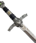 Close-up of Medieval Knights Of Templar Themed Hunting Knife with intricate hilt and blade design, 9 inch 440 stainless steel blade.
