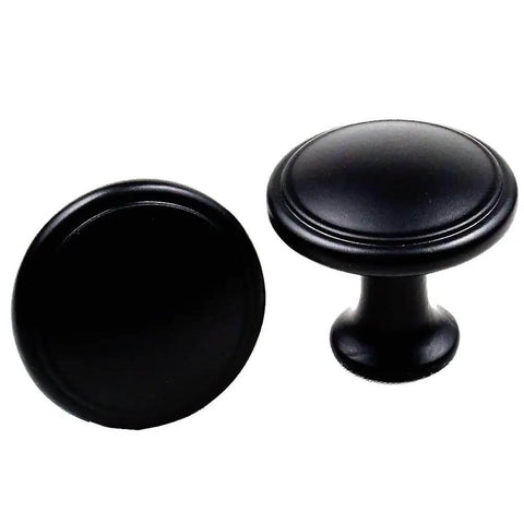 50 Pack Matte Black Round Cabinet Knobs With Edge Detail For Kitchen Cabinets And Drawers, Transitional Style Solid Zinc Hardware