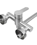 360° Rotatable Wall-Mounted inless Steel Kitchen Faucet - Single Handle Mixer Tap for Sink a and Cooking - Modern Design, close-up view of faucet parts.
