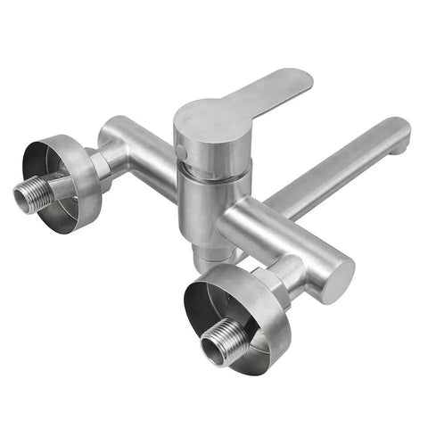 360° Rotatable Wall-Mounted inless Steel Kitchen Faucet - Single Handle Mixer Tap for Sink a and Cooking - Modern Design, close-up view of faucet parts.