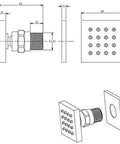 Technical drawing of UMJIGF Shower System, Brass body spray with dimensions for installation in shower setups.