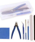 Eight Piece Model Tool Kit For Getting Started Pro Grade Hobby Starter Set with precision tweezers and ergonomic pliers on display
