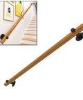 Top Shelf Pine Handrail Kit With A Round Solid Build Measuring 270 Cm, mounted on a wall beside staircase for secure grip.