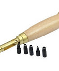 Adjustable Hole Punch For Bookbinding And Crafts With Six Punch Sizes 1.5mm To 4mm Wood Handle Steel Brass Construction No Hammer Needed
