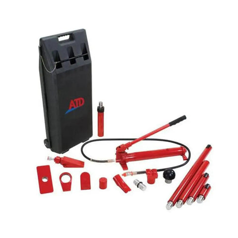 No Fuss 10 Ton Hydraulic Pressure Tool Set With Dual Speed Pump And Precision Gauge Heavy Duty Carry Case for auto body work and repair.
