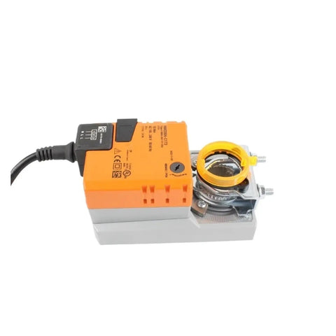 Drop In 10Nm Damper Actuator With No Sweat Mounting For Hvac Vent Balancing And Building Automation Systems Nma060 Nm230a C173, top view showing orange housing and mount.