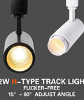 Black and white 12W H-type LED track light heads, 15°-60° beam, Zoomable 12W LED Track Light Heads H Type Dimmable Halo Track Lighting