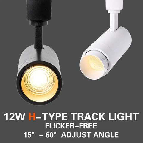 Black and white 12W H-type LED track light heads, 15°-60° beam, Zoomable 12W LED Track Light Heads H Type Dimmable Halo Track Lighting