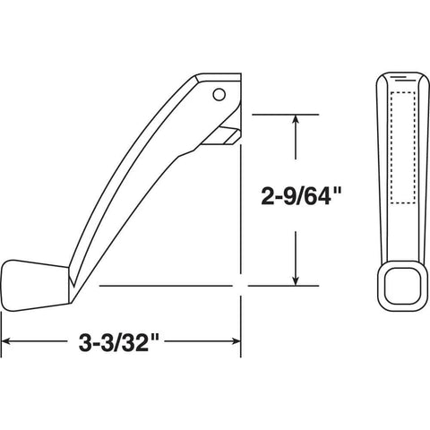 Diagram of Folding Crank Handle for 11/32 In. Spindle Casement And Awning Window Operators With Low-Profile Design measurements