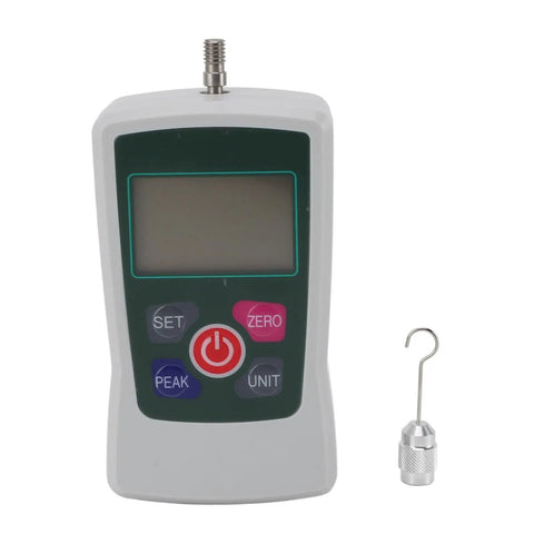 All In One Push And Pull Tester 5 N To 50 N Range Built In Sensor With Digital Display Includes Screws Nuts And Storage Boxes Pro Grade Tool For Accurate Force Measurement In Material Mechanics Testing. digital push pull tester with hook attachment and control buttons