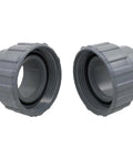 Raypak 2-in PVC connector union set, two gray PVC pipe fittings.