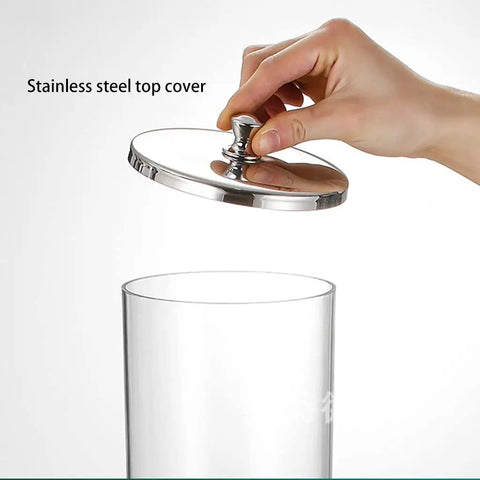 Game Changing Clear Cereal Dispenser For Countertop Kitchen Organization With Secure Lock Clip, showing stainless steel top cover.