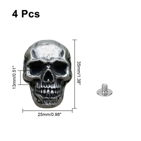 Kickass Punk Skull Screw Back Brass Rivets For Leather Crafting Hardware Dope Set For DIY Bag Hat Shoe Jacket Belt Motorcycle Gear Upgrade, 4 pcs.