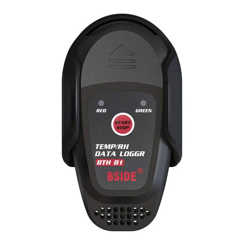 No Stress Plug And Play Temperature And Humidity Data Logger For Seamless Warehouse Tracking With Dead Nuts Accuracy And Breezy Pdf Graph Export Tools Built Different, showing a black handheld data logger.