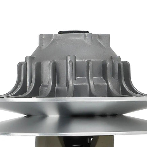 Heavy Duty Secondary Driven Clutch Assembly For 330 400 450 1000 4x4 Vehicles Drop In Swap Replacement view from the top showing grooves and metallic finish.