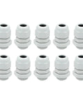 10 Pcs M16X1.5 Polyamide Cable Gland Connectors White IP68 set of connectors for secure outdoor wire protection.