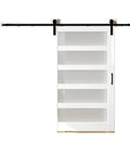 Premium Frosted Glass Sliding Barn Door Kit With Smooth Glide Hardware Plus Rustic Track System and No Sweat Setup door mounted on rail.