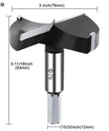 Front view of NICAVKIT 3-inch carbide-tipped Forstner drill bit for woodworking; 12 mm (15/32 in) shank and 93 mm overall length