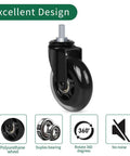 Smooth Operator Heavy Duty 3 Inch Rubber Office Chair Caster Wheels 5/16-18 Thread showing black polyurethane wheel and duplex bearing.