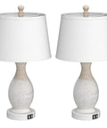 Table Lamps Set Of 2 Bedside Touch Lamps With USB-C And USB-A Charging Ports, white fabric drum shades, retro polyresin base