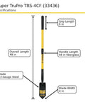 Diagram of TruPro California Trenching Shovel With 4 Inch 13 Gauge Steel Blade, 48 Inch Fiberglass Handle, And 9 Inch Non Slip Cushion Grip
