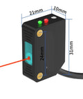 Square Laser Photoelectric Sensor With Diffuse Reflection Visible Spot 0 To 30 Cm Sensing Range NPN PNP 10 To 30 V DC 3 Wire NO Output