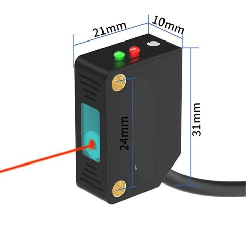 Square Laser Photoelectric Sensor With Diffuse Reflection Visible Spot 0 To 30 Cm Sensing Range NPN PNP 10 To 30 V DC 3 Wire NO Output