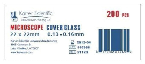 Thick 22x22mm Microscope Cover Slips Pack of 200, Pre Cleaned Glass Coverslips With Superior Flatness And Distortion Free Surface, Non Fogging And Non Sticking, Free Of Bubbles, Scratches Or Striations, 0.13 To 0.16 mm Thick, box label