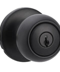 Coastal Matte Black Exterior Door Knob With Lock Easy Install And Adjustable Latch From 2-3/8 To 2-3/4 Inches Brass Body