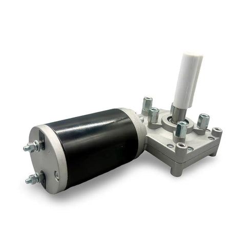 Universal 12V Electric Tarp System Motor For Dump Trucks, 600W, 50 To 1 Gear Ratio, Slim Gearbox, Chrome Cover, Built Tough Shaft
