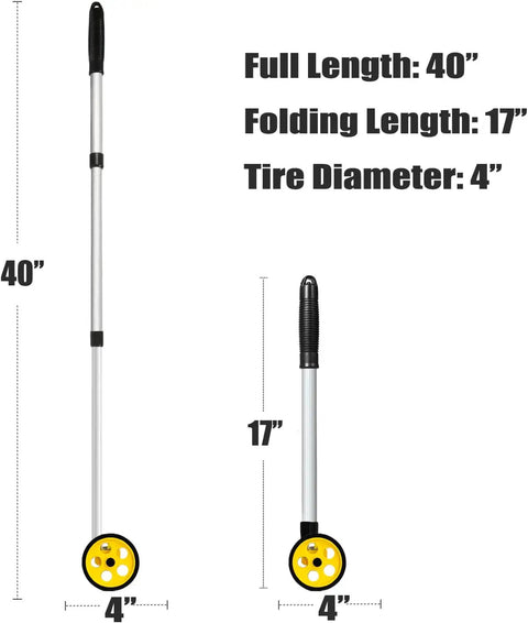 Measuring Wheel With Feet And Inches, 40 Inch Adjustable Length, 4 Inch Wheel, shown in full and folded form