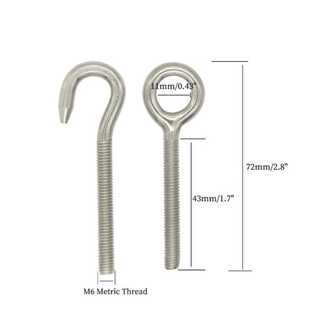 10Pcs M6 Stainless Steel Ring Eye Bolts Set With Welded Closed Eyes Rod Eye Screws Includes 20 Nuts And 40 Washers, M6 metric thread
