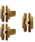Hella Sturdy Invisible Concealed Hinges For Hidden Doors No Sweat Operation Top Shelf Golden Finish Zinc Alloy Double Pack Pair.