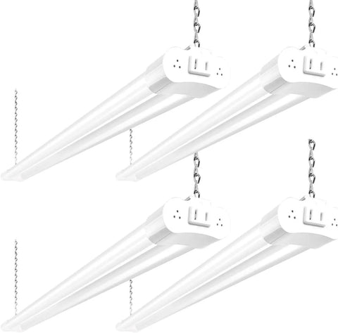 4Ft Linkable LED Shop Light Pack With Plug In Ridiculously Bright 4400 Lumens 5000K Daylight 42W 250W Equivalent Hanging Or Surface Mount Utility Fixture White