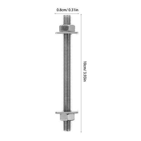 Two Sets M8 X 100mm 304 Stainless Steel Threaded Rods With Nuts And Washers DIY Ready For Wall Penetration Hardware Kit displayed vertically