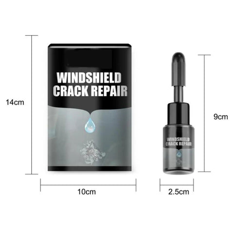 Pro Windshield Crack Repair Kit With Upgraded 2026 Resin packaging and bottle, size indications, garage ready DIY repair