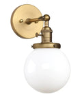 Hardwired Wall Sconce With White Globe Glass Brass Vanity Light For Bathroom Vintage Retro Vibe Wall Fixture With On Off Switch