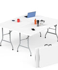 6 Foot Folding Table Set For Indoor Outdoor Use 2 Pack Portable Picnic Tables With Handles And Safety Locks displayed unfolded