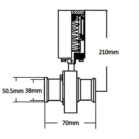 1.5-inch tri-clamp sanitary butterfly valve with SS304 pneumatic actuator, single-acting (side view)