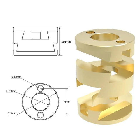 Dope 16mm T8 Oldham Coupling Fits Z-Axis 3D Printer And CNC Hot Bed Vibrations, Flexible Shaft For Smooth Transmission, Super Easy Install, Tight Fit DIY Gear, gold metal coupling 16mm